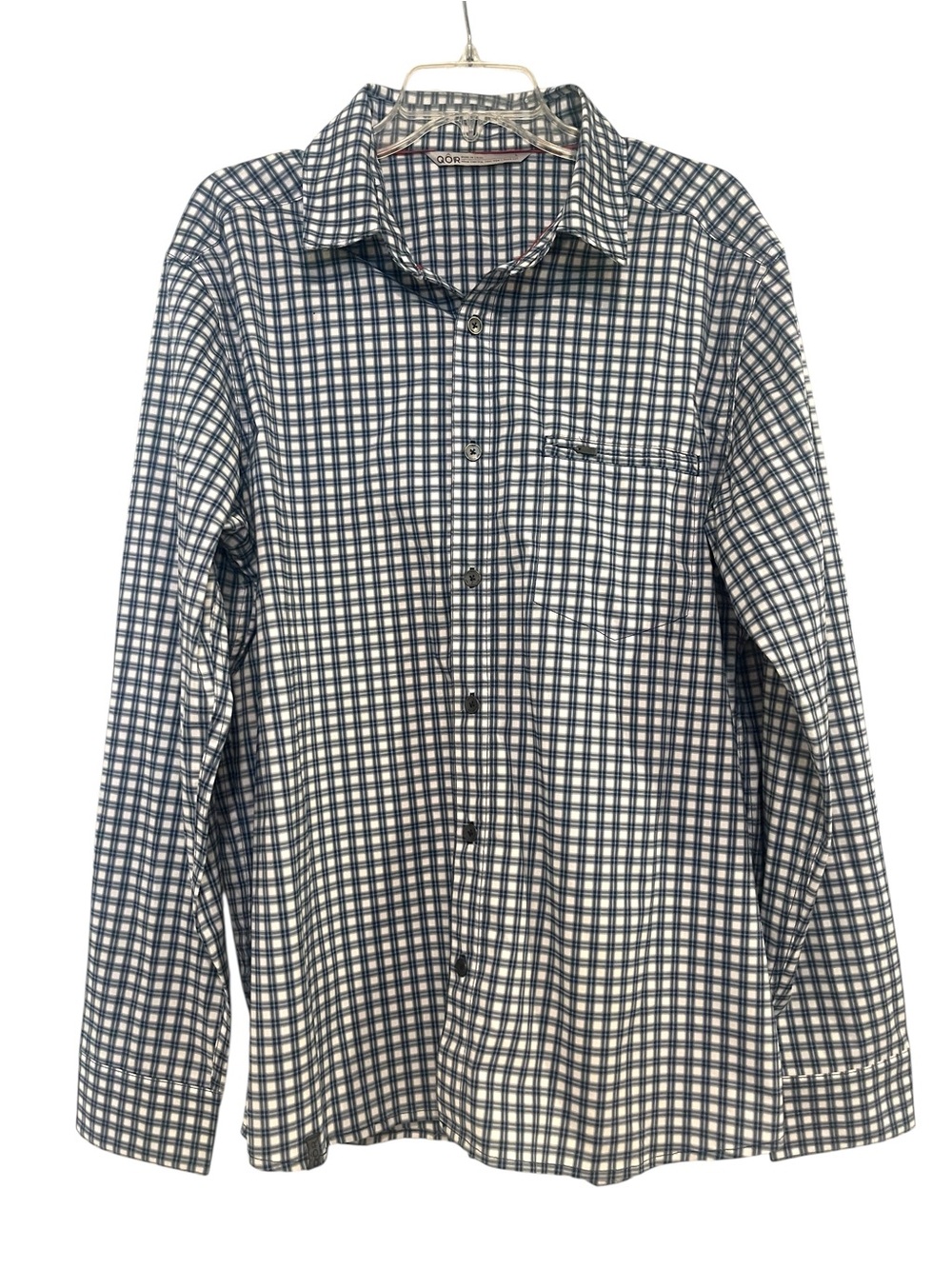 QOR Shirt Mens L Checked Plaid Long Sleeve Button Up Lightweight Performance